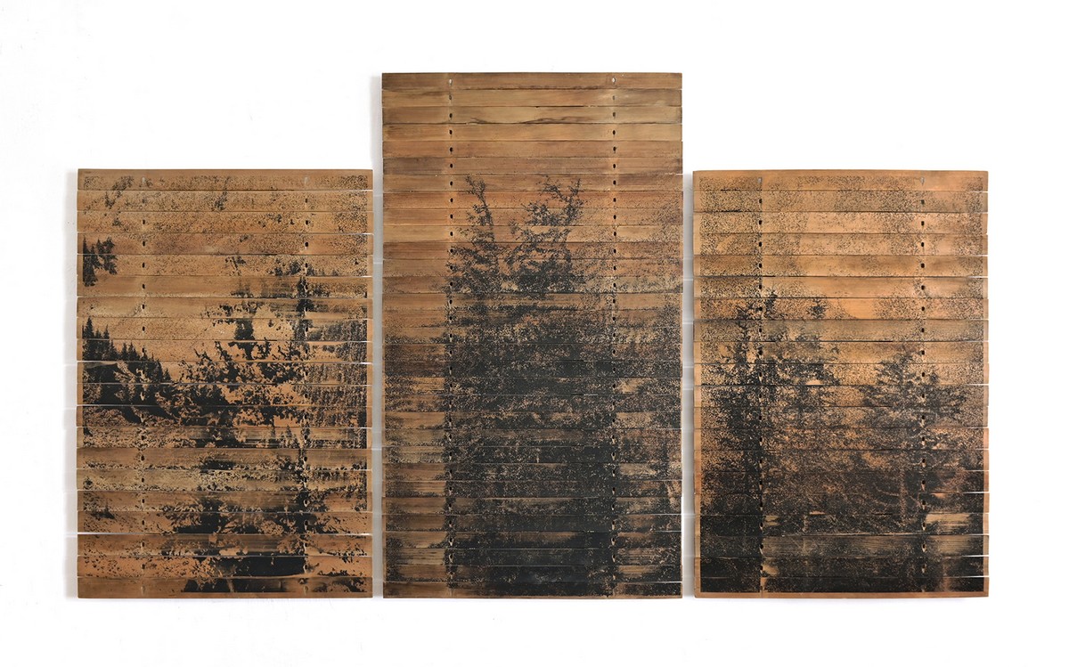 Screenprinted on vintage wooden blinds / Siebdruck auf Vintage-Holzjalousien
